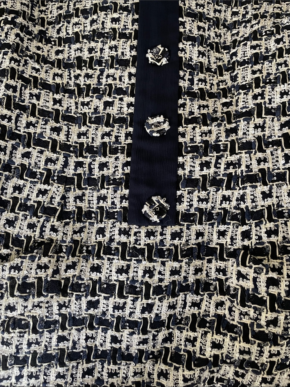 Oscar de la Renta Navy & White Tweed Long-Sleeve Shift Dress - Picture 6 of 6